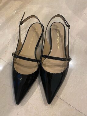 Stuart Weitzman Black Patent Pointed Slingback Flats